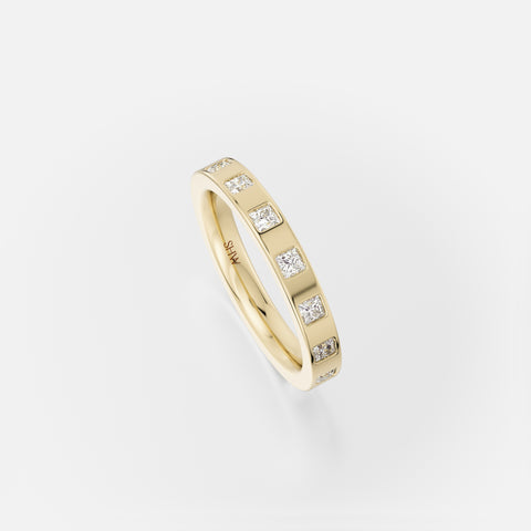 14k yellow gold 2.75mm eternity band with princess-cut white diamonds