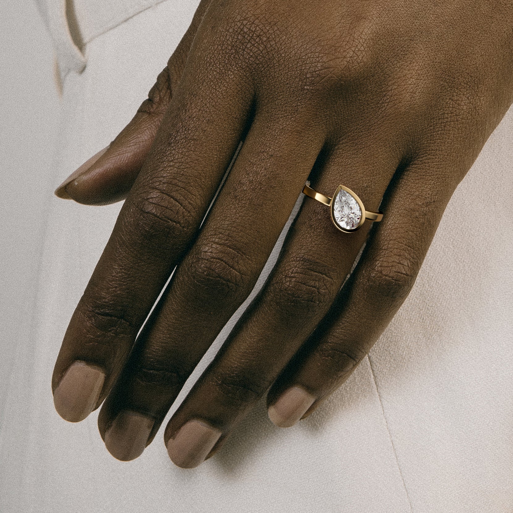 Unusual Flat Band Engagement Ring with Pear shape Lab-grown Mined Diamond in 14k 18k yellow white rose gold platinum by SHW Fine Jewelry 