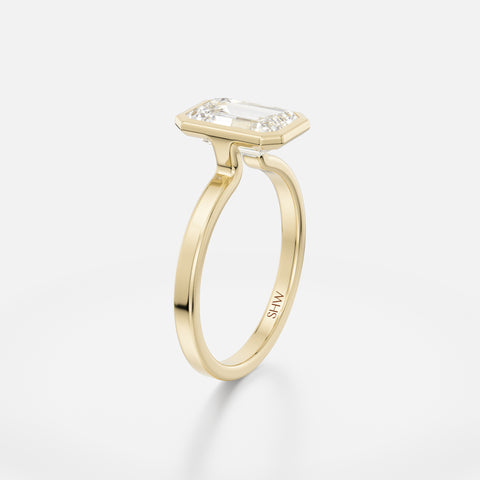 Mana Square Profile with North South Emerald Unique Engagement Ring Setting handmade in sustainable 14k Gold or platinum by SHW Fine Jewelry NYC