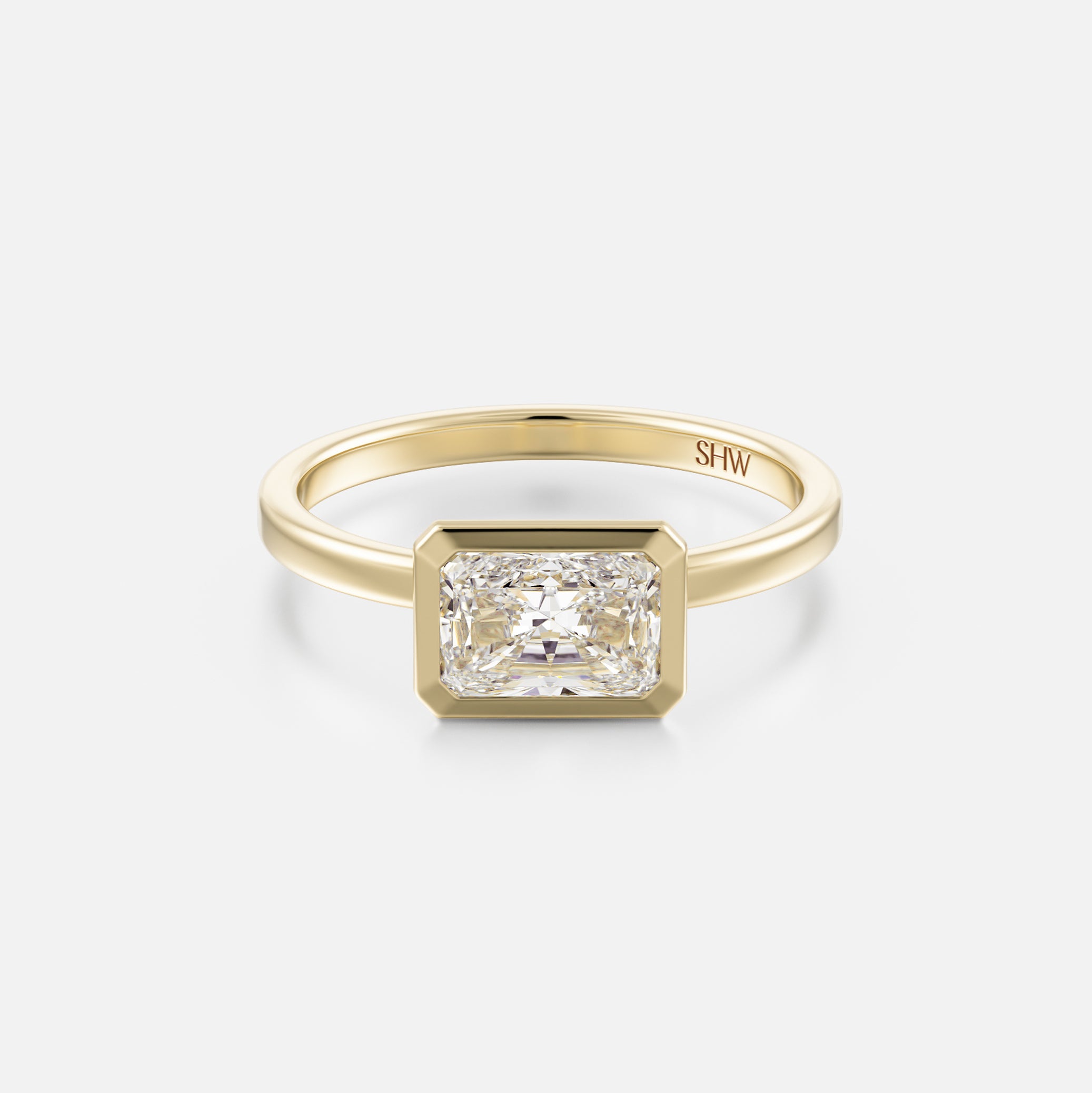 Mana Flat Band with East West Radiant Simple Engagement Ring Setting in  sustainable 14k Gold or platinum handcrafted by SHW Fine Jewelry NYC