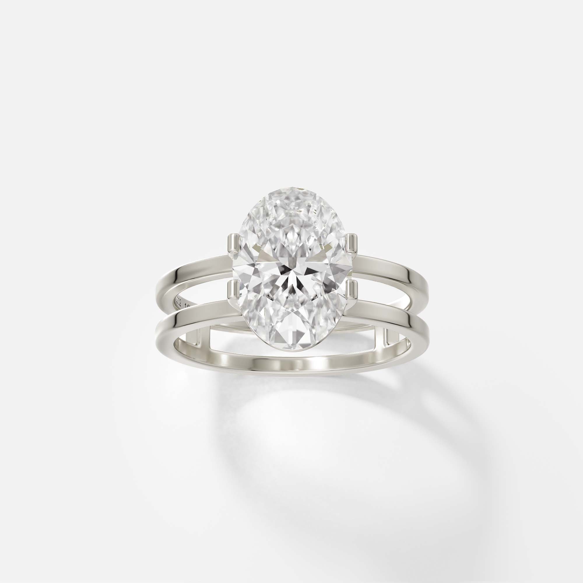 14k white gold double band engagement ring with 2 carat oval diamond