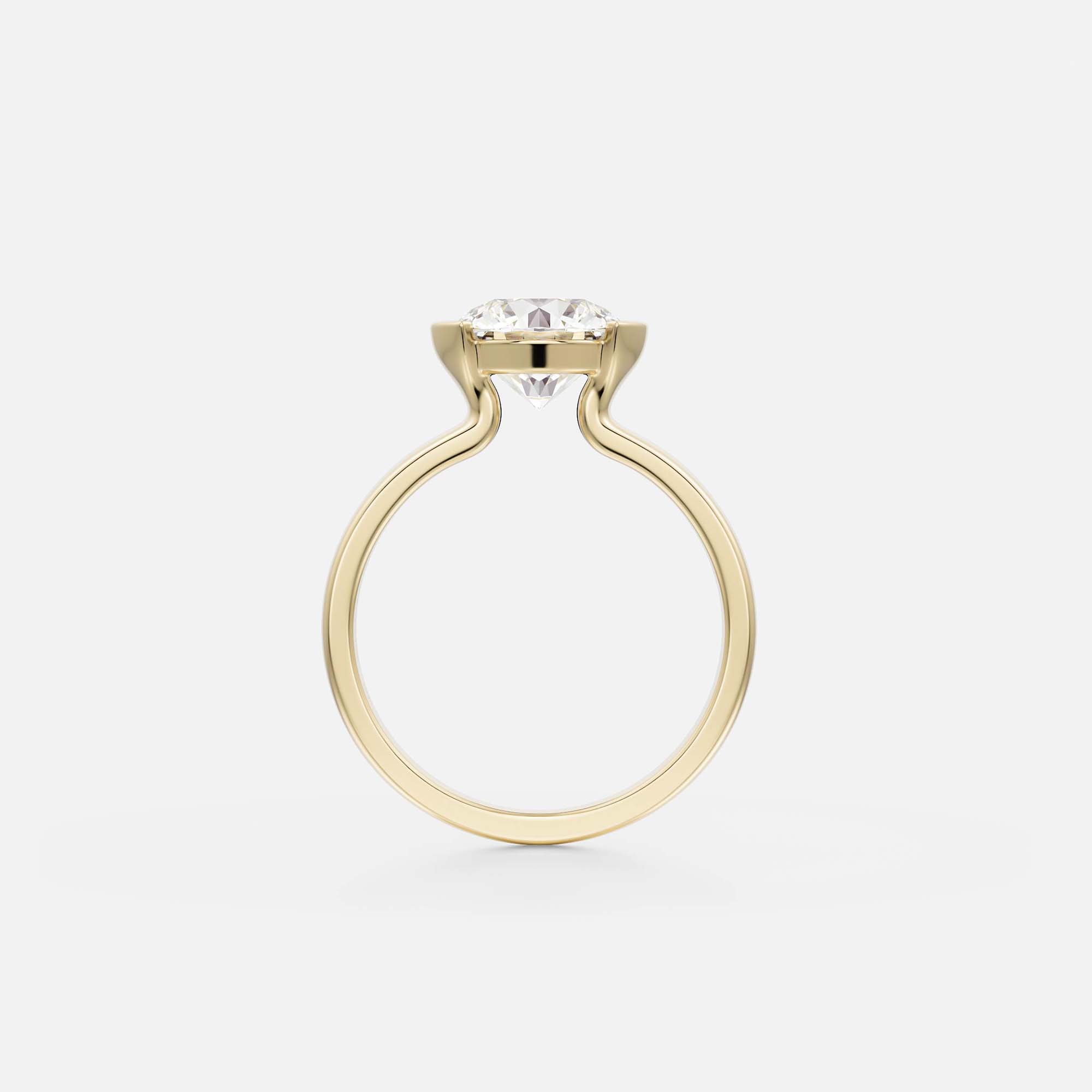 Miri tapered band round diamond partial bezel engagement ring side view