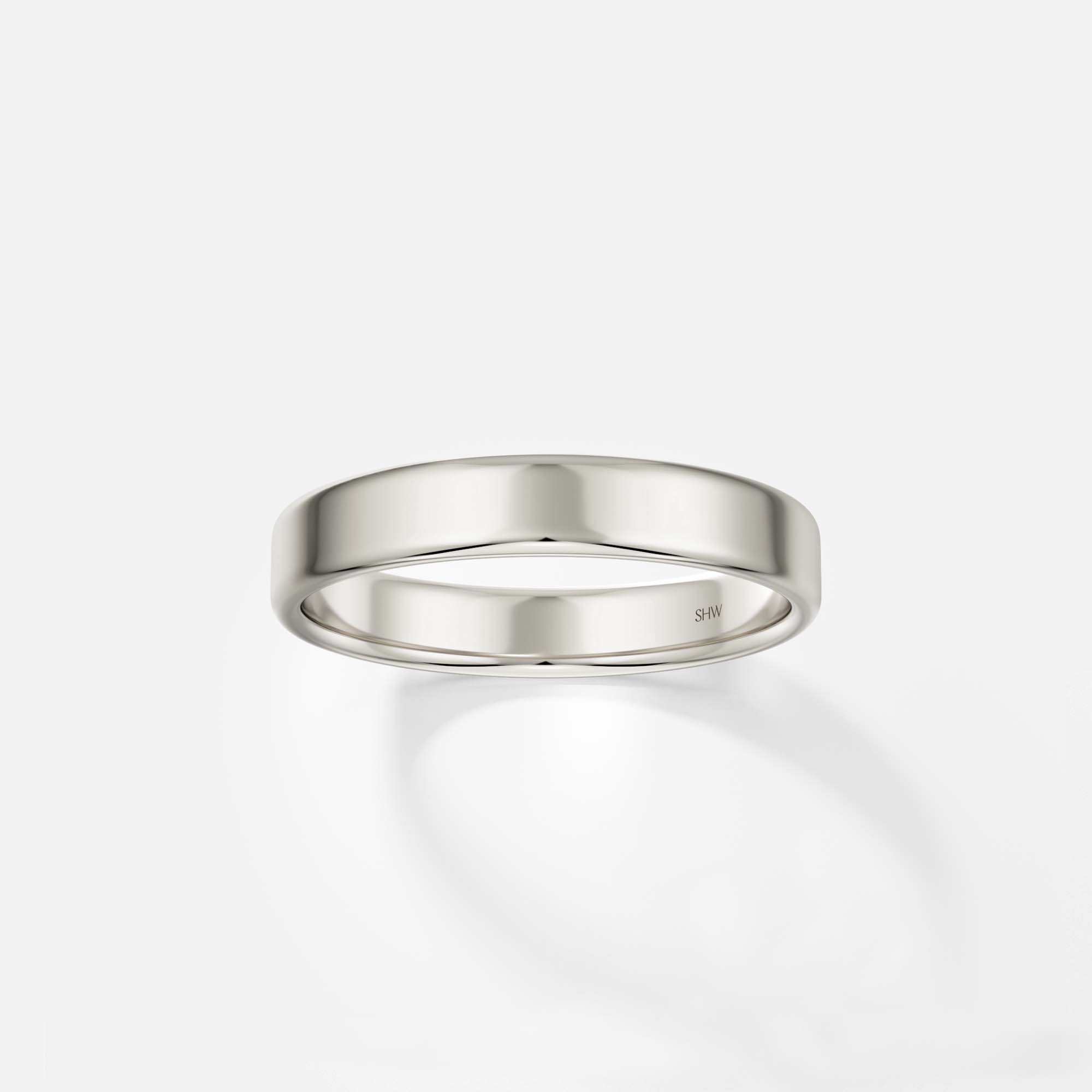 Simple 4mm thick wedding band for man with comfort fit and flat profile in 14k, 18k gold or platinum by SHW famous fine jewelry store in NYC