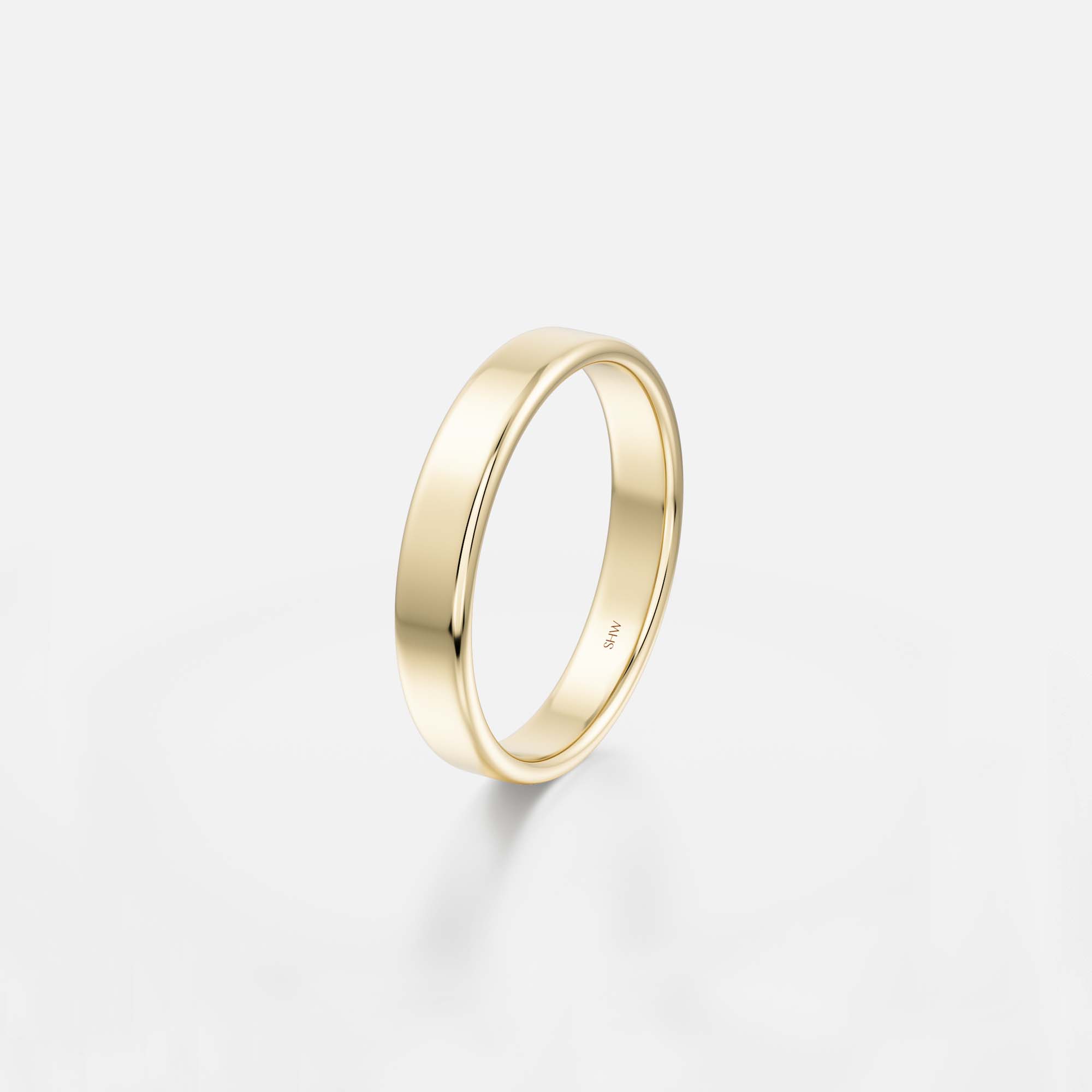 Classic 4mm thick wedding band for men with slightly domed edges and flat profile in 14k, 18k yellow, white, rose gold or platinum SHW jewelry