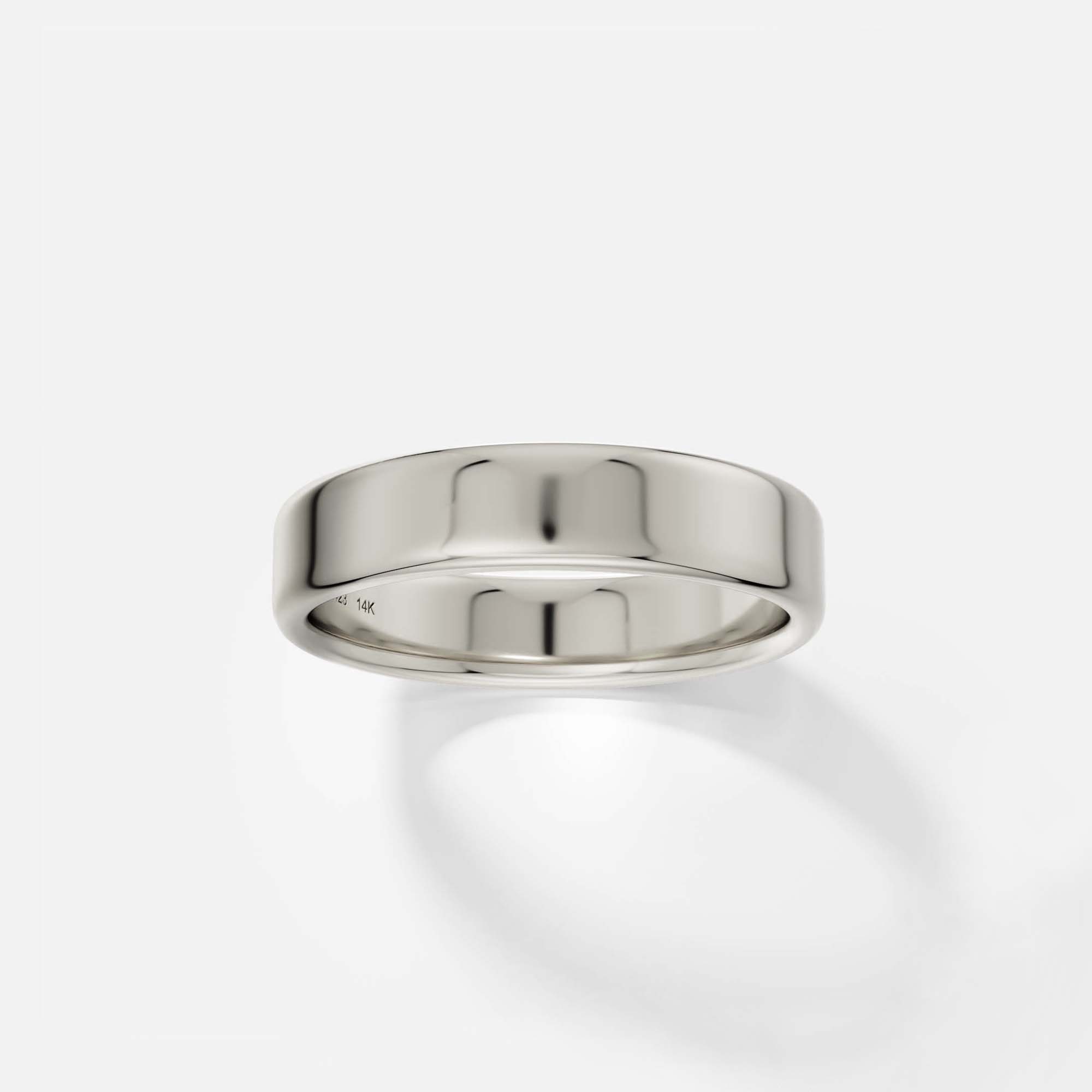 Simple 5mm thick wedding band for man with comfort fit and flat profile in 14k, 18k gold or platinum by SHW famous fine jewelry store in NYC
