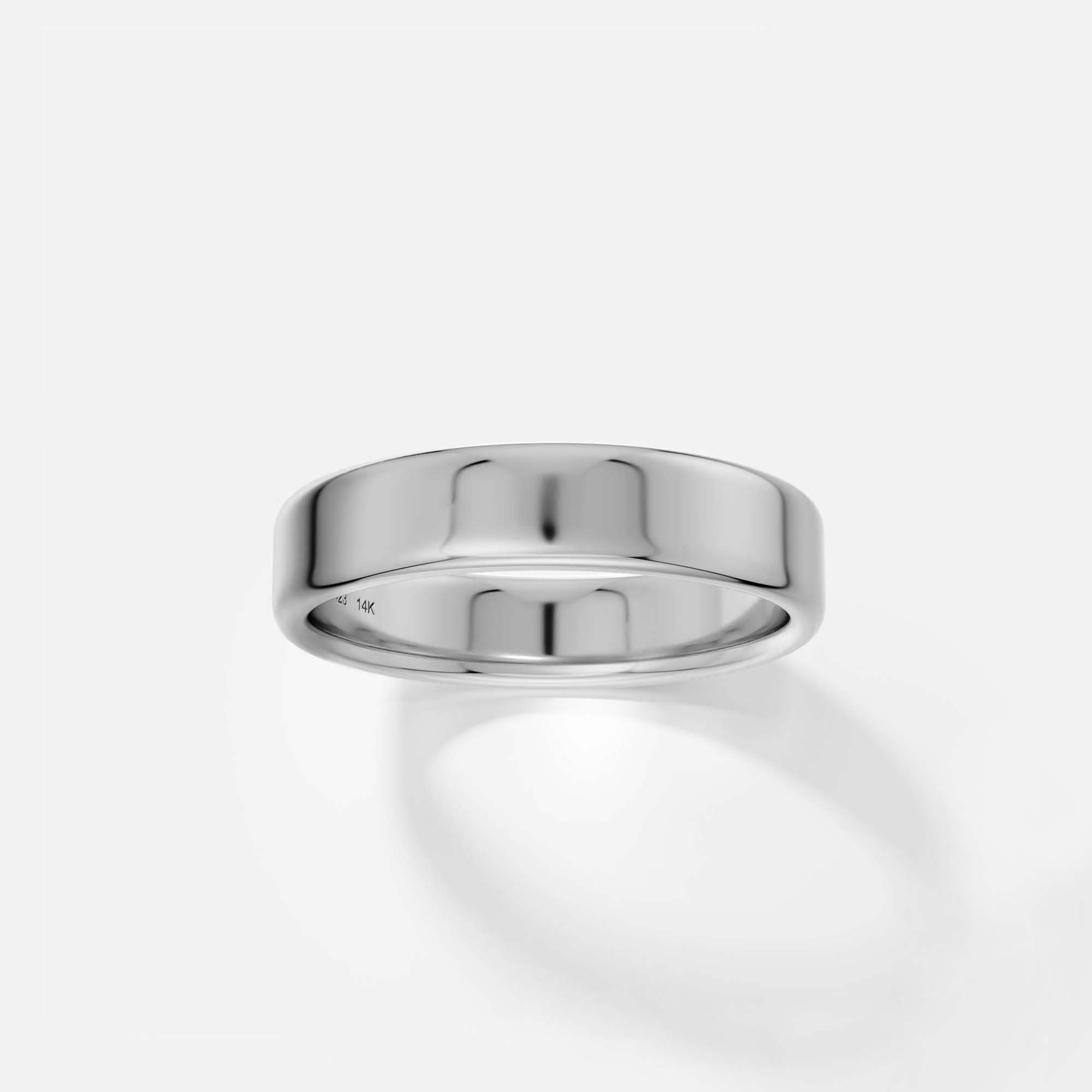 Comfortable 5mm wide wedding ring with flat band in 14k, 18k yellow, white, rose gold or platinum by SHW fine jewelry store in NYC near me