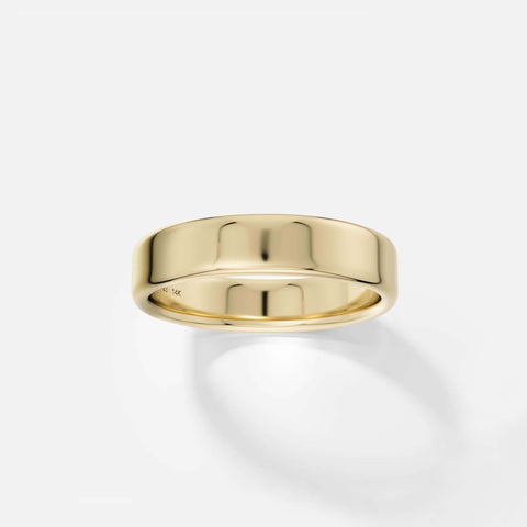 Modern 5mm wide mens wedding band with softened edges and flat profile in 14k, 18k gold or platinum by SHW designer jewelry store in NYC
