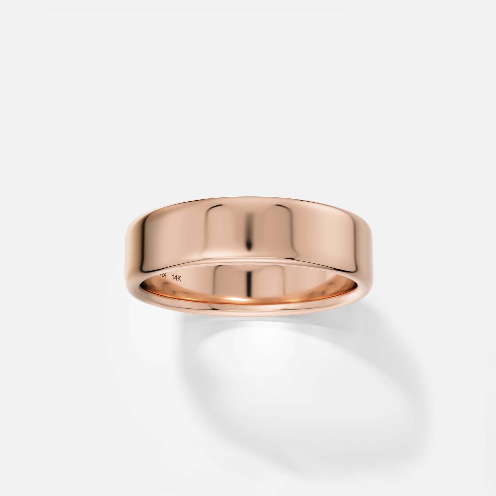 Traditional 6mm wide wedding band for men and women with softened edge and flat profile in 14k, 18k gold or platinum by SHW fine jewelry NYC