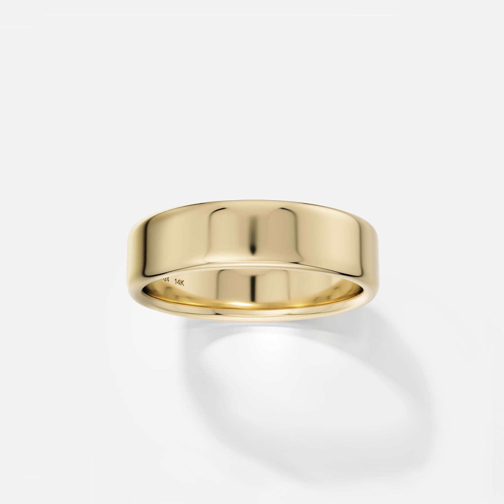 Modern 6mm wide mens wedding band with softened edges and flat profile in 14k, 18k gold or platinum by SHW designer jewelry store in NYC