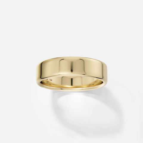 Modern 6mm wide mens wedding band with softened edges and flat profile in 14k, 18k gold or platinum by SHW designer jewelry store in NYC