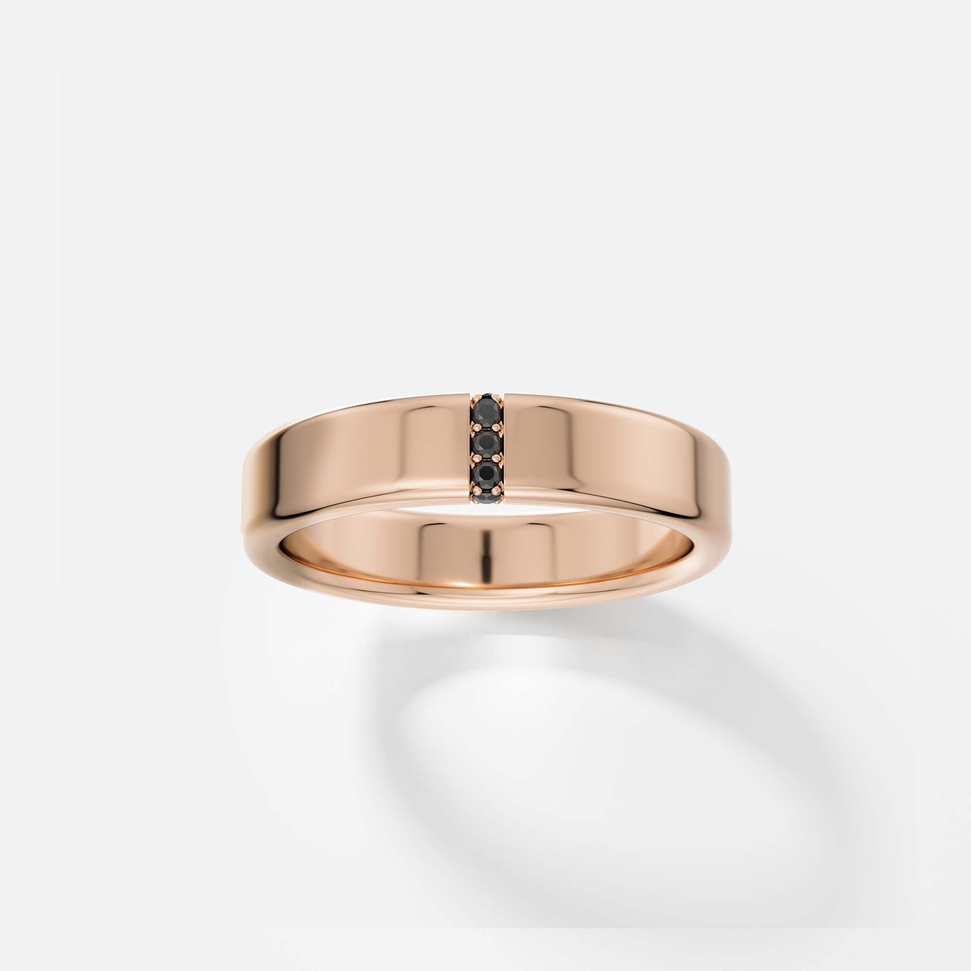 14k rose gold 5mm band with five black pavé diamonds