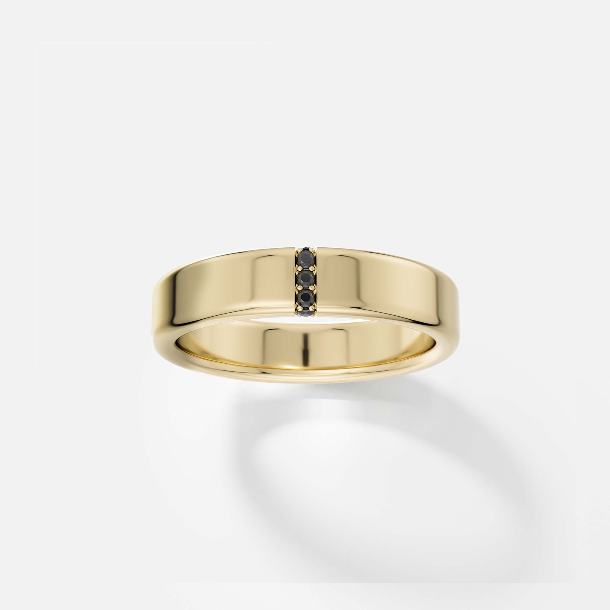 14k yellow gold 5mm band with five black pavé diamonds