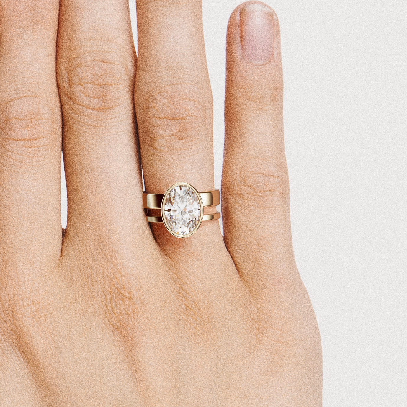 Contemporary Double Band Minimalist Solitaire Engagement Ring with Oval 1.0ct 2.0ct 3.0ct Lab Natural Diamond 14 Karat 18 Karat Gold SHW Best Jewelry Stores Downtown