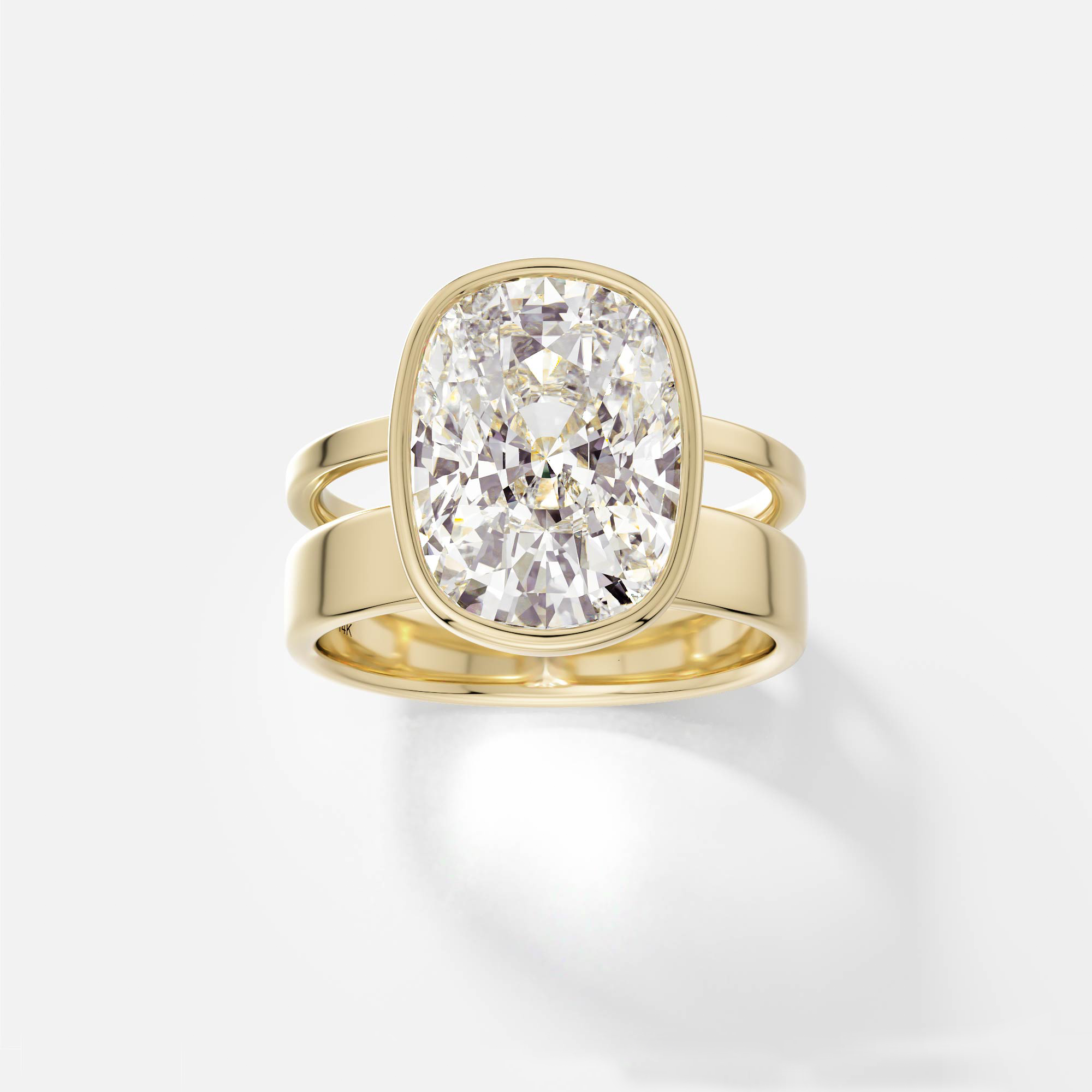 Modern Double Band Engagement Ring with North South Cushion Lab-Grown Natural Diamond 14 Karat 18 Karat Yellow White Rose Gold Platinum SHW Lower East Side
