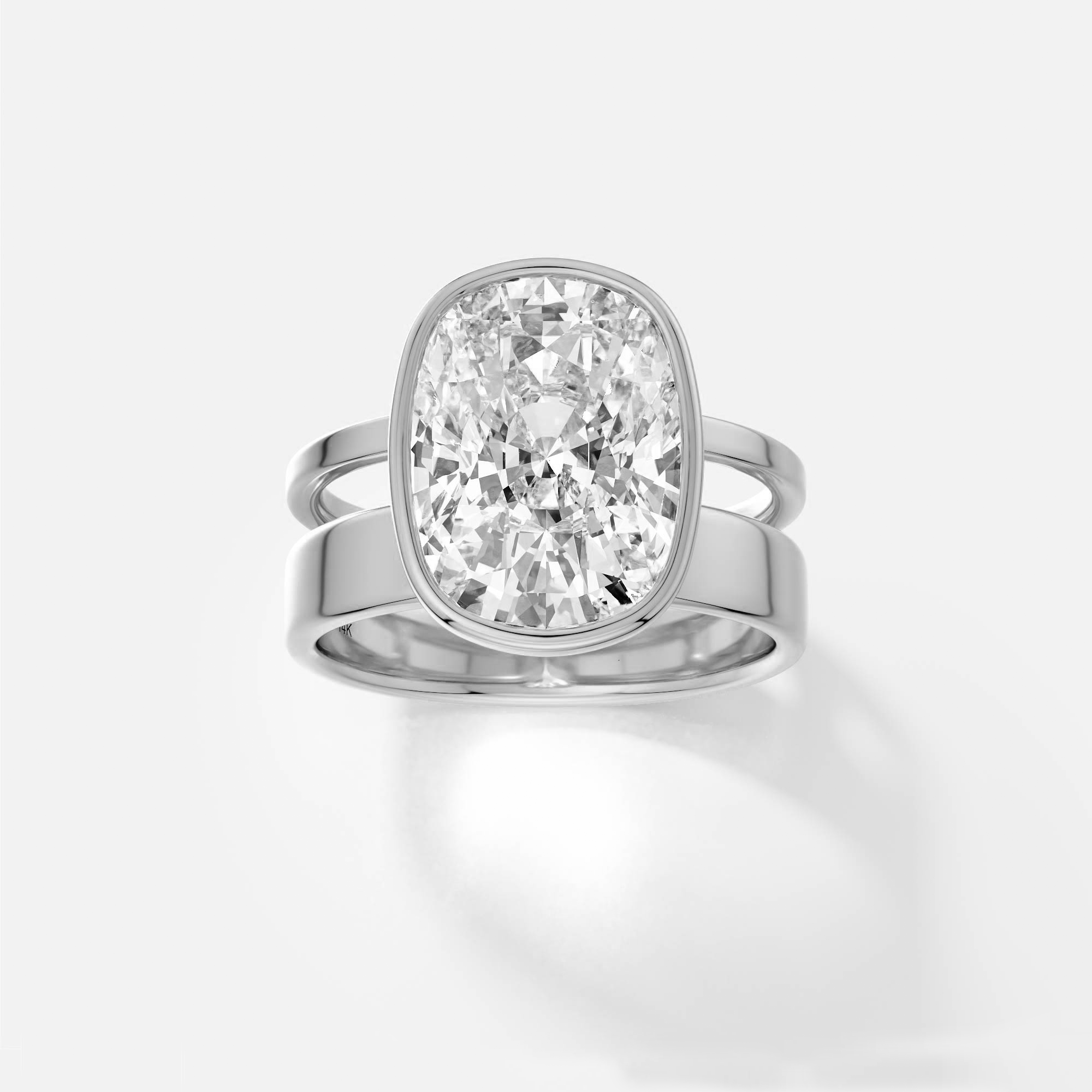 Customized Sculptural Solitaire Engagement Ring with North South Cushion Lab-Grown Mined Diamond 14k 18k Yellow White Rose Gold Platinum SHW Fine Jewelry SoHo