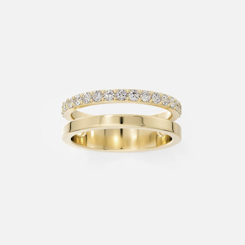 14k yellow gold double band wedding ring with pavé round brilliant diamonds