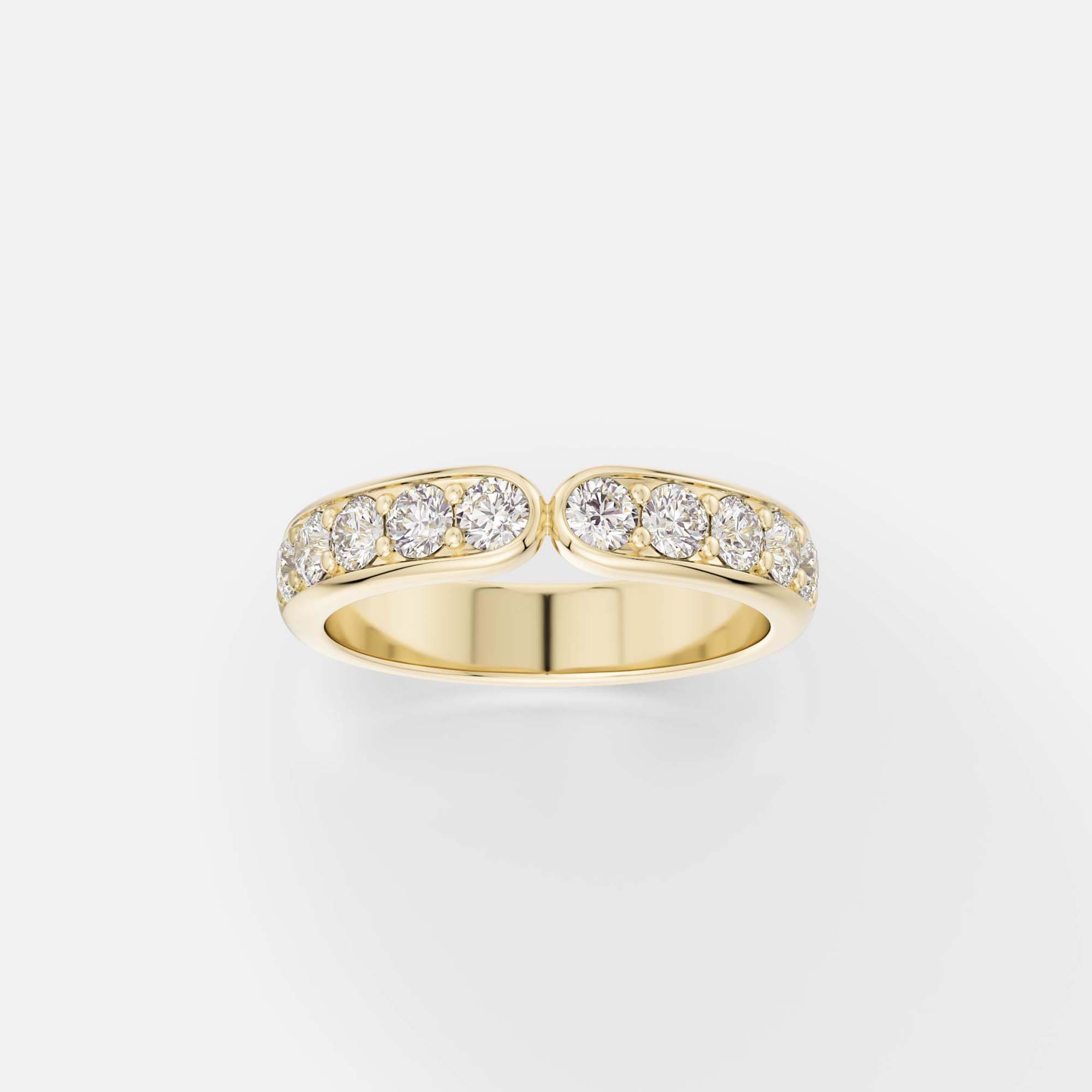 14k yellow gold half eternity diamond wedding band with pavé setting