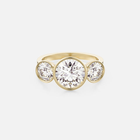 Tyra with Three Round Stone Solitaire Bezel Cluster Diamond Gemstones with Flat Profile Band Minimalist Engagement Ring Setting handcrafted by SHW Fine Jewelry New York City