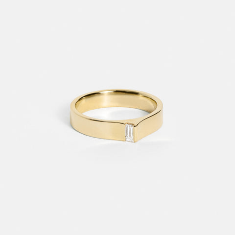 Unique Braga Ring with natural white diamond baguette-cut conflict free gemstone band recycled 14k yellow gold handmade in NYC by SHW fine Jewelry