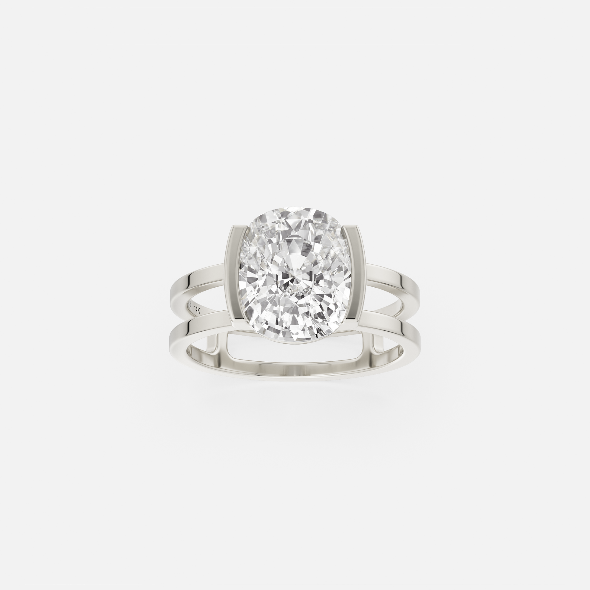 14k white gold 3.00ct elongated cushion diamond engagement ring with sculptural double band