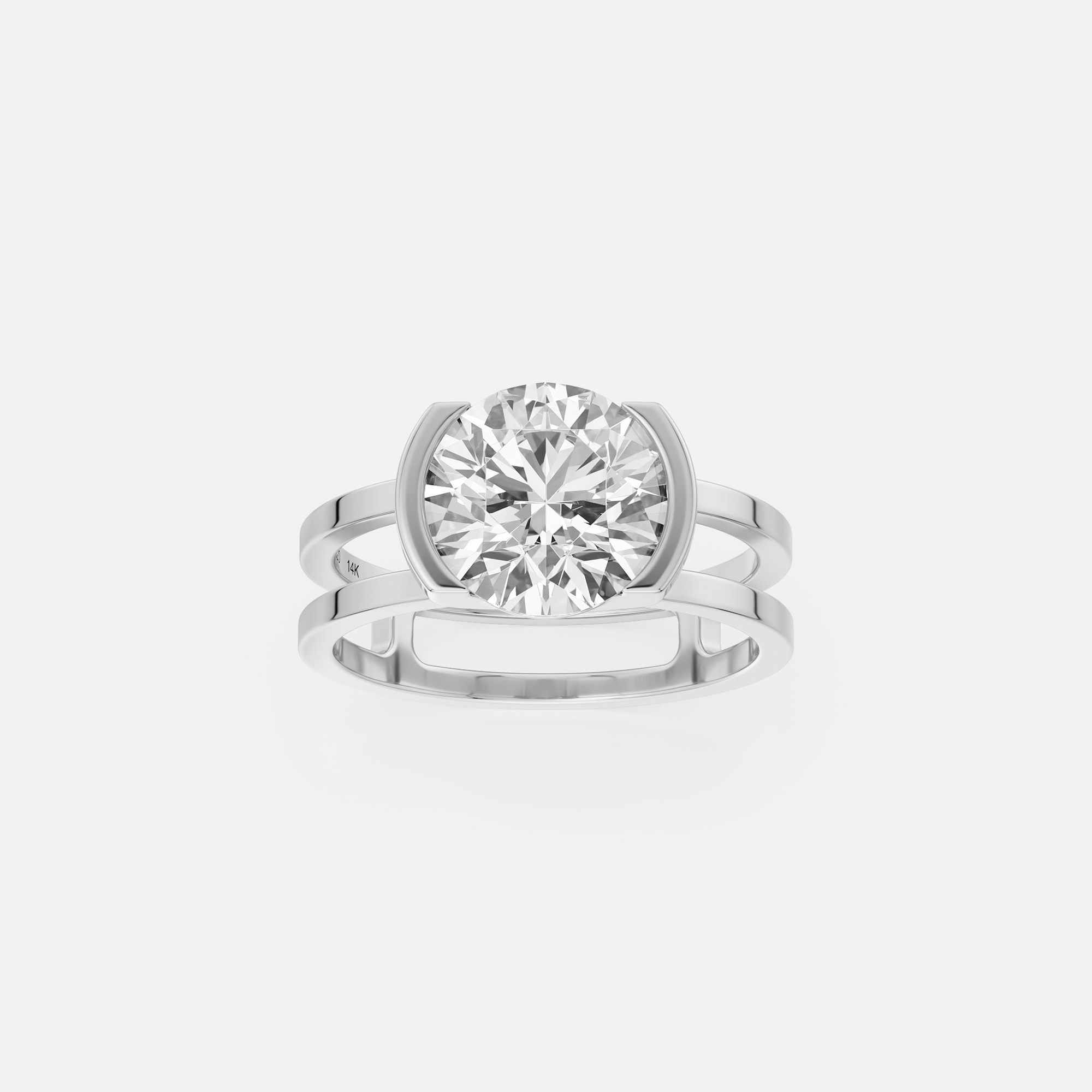 platinum round diamond 2.50ct engagement ring with double band and tapering partial bezel exposed sides