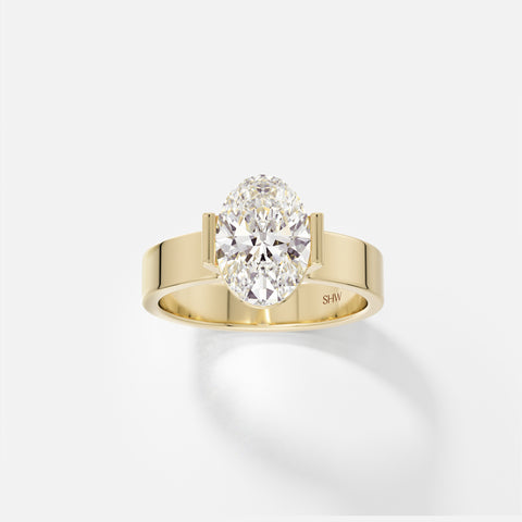 Alternative Semi Bezel Engagement Ring with Oval Lab grown Natural Diamond 14k 18k yellow white rose gold platinum SHW Fine Jewelry NYC
