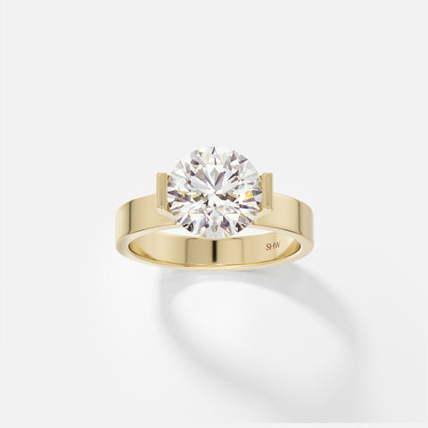 Beautiful Semi Bezel Engagement Ring with Round Lab grown Natural Diamond 14k 18k yellow white rose gold platinum SHW Fine Jewelry NYC