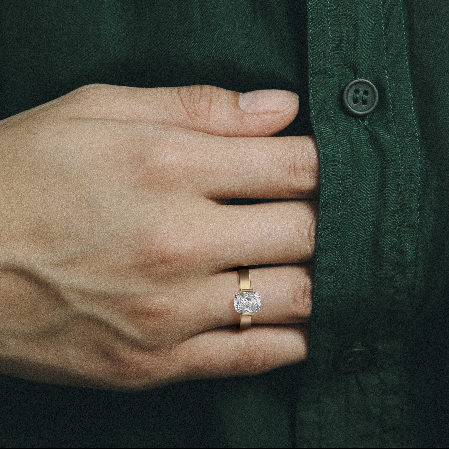 Unusual Half Bezel Prong Engagement Ring with Cushion 1 2 3 carat laboratory natural diamond 14k 18k gold platinum SHW famous fine jewelry