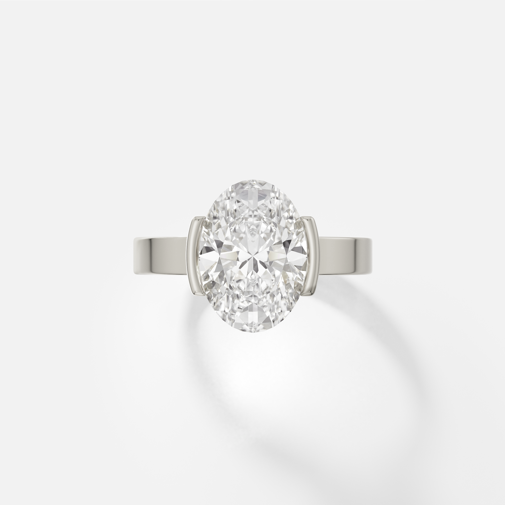 Cool Semi-bezel Prong Engagement Ring with Oval-cut 1 2 3 carat laboratory natural diamond 14k 18k gold platinum SHW famous jewelry stores