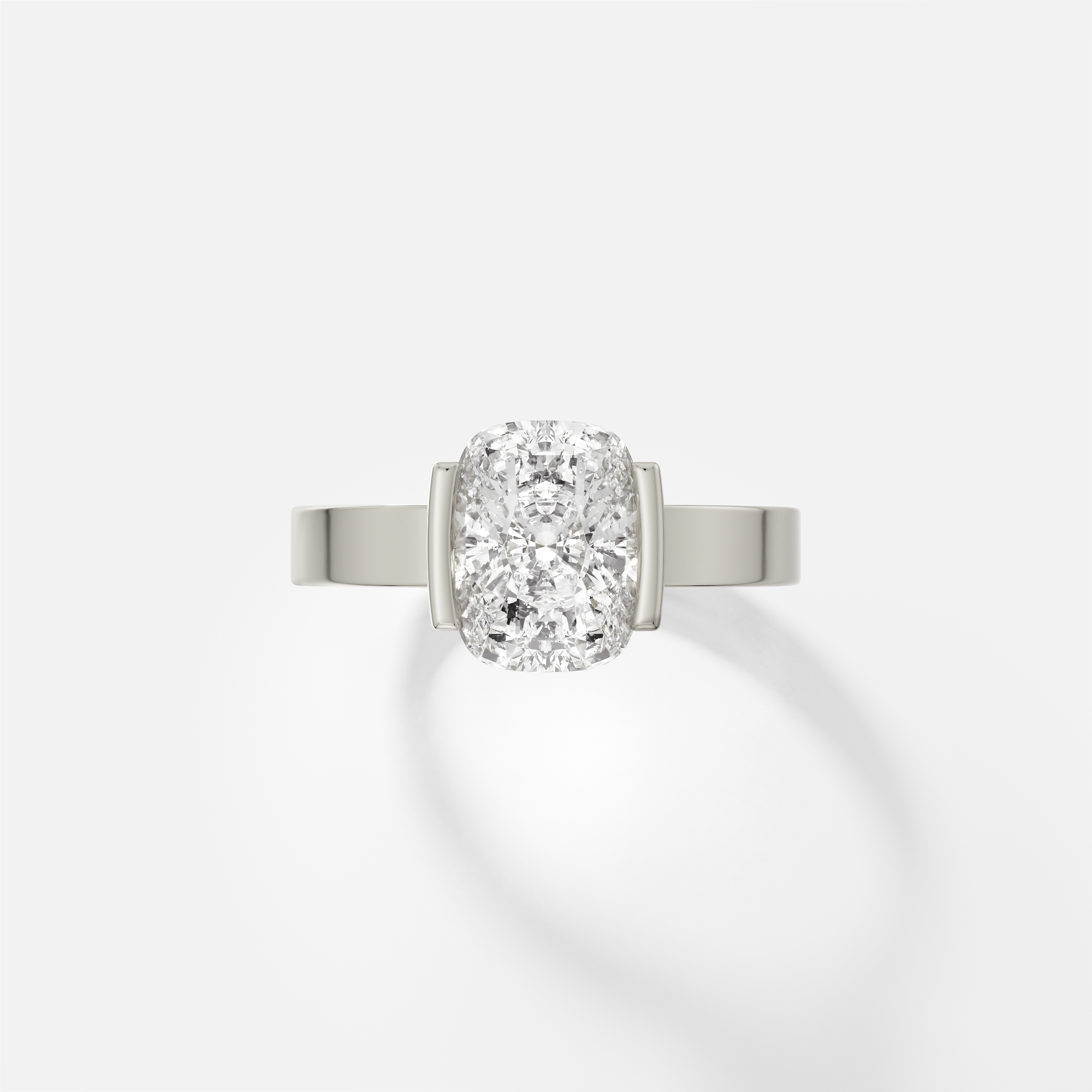 Unusual Half Bezel Prong Engagement Ring with Cushion 1 2 3 carat laboratory natural diamond 14k 18k gold platinum SHW famous fine jewelry