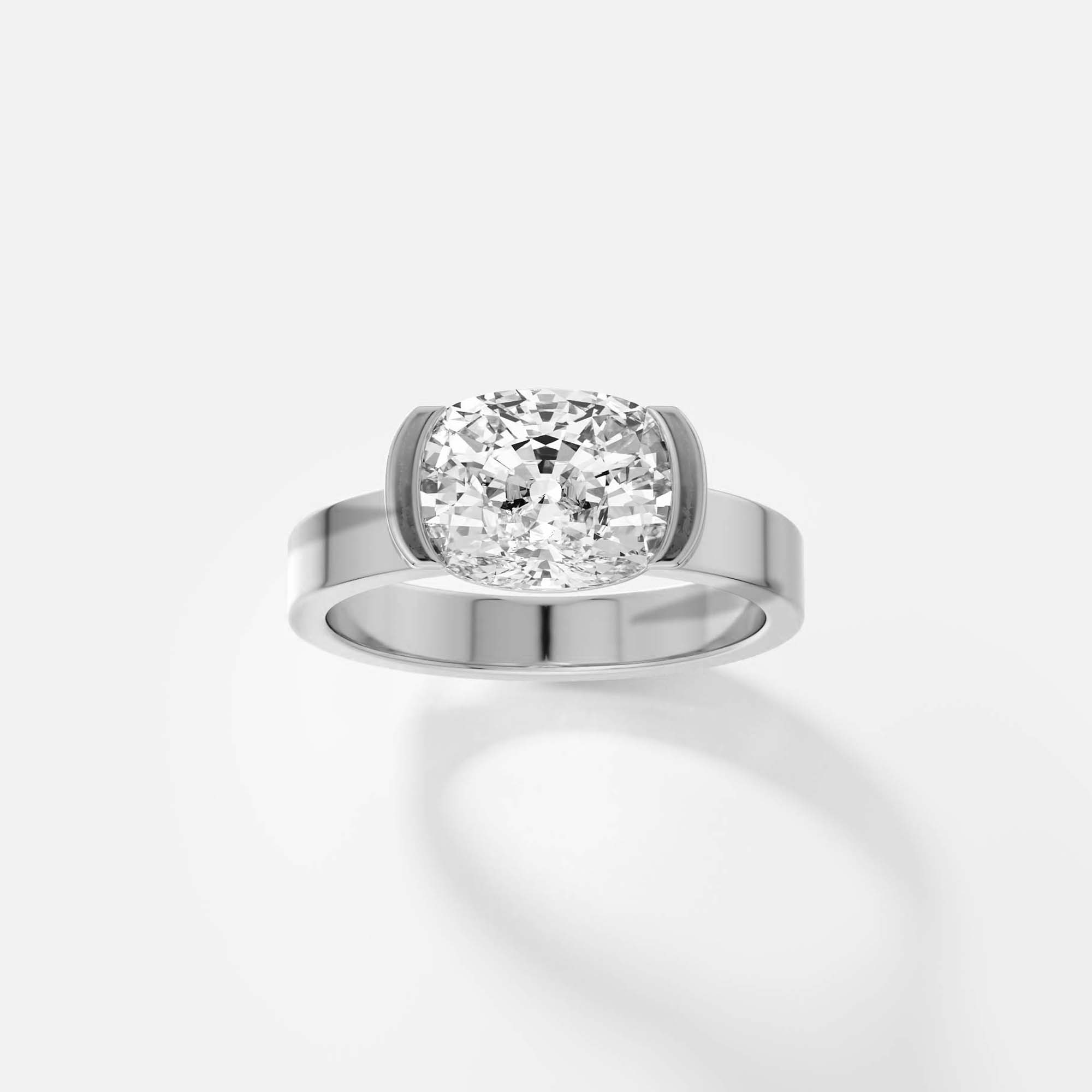 Customized Semi Bezel Engagement Ring Style with Cushion Lab-Grown Natural Diamond 14 Karat 18 Karat Yellow White Rose Gold SHW Fine Jewelry Manhattan
