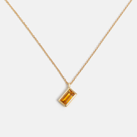 Unique necklace with dainty chain and orange citrine pendant in solid 14k gold by SHW cool fine jewelry store in downtown NYC near me
