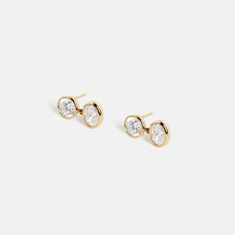 Unique dangle stud earrings with round and oval lab-grown white diamonds in solid 14k or 18k gold by SHW famous fine jewelry store NYC