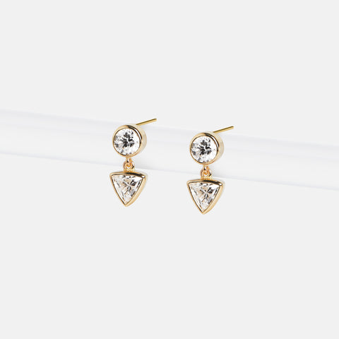 Designer dangle stud earrings with round and triangle manufactured diamonds in 14k gold by SHW best fine jewelry store in NYC