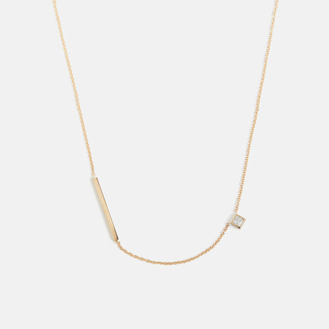 Classic dainty chain necklace with princess cut lab grown white diamond pendant in solid 14k gold by SHW cool fine jewelry store in NYC