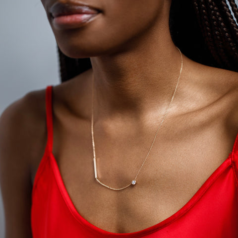 Modern necklace with dainty chain and lab grown white diamond in solid 14k or 18k gold by SHW best fine jewelry store in downtown NYC