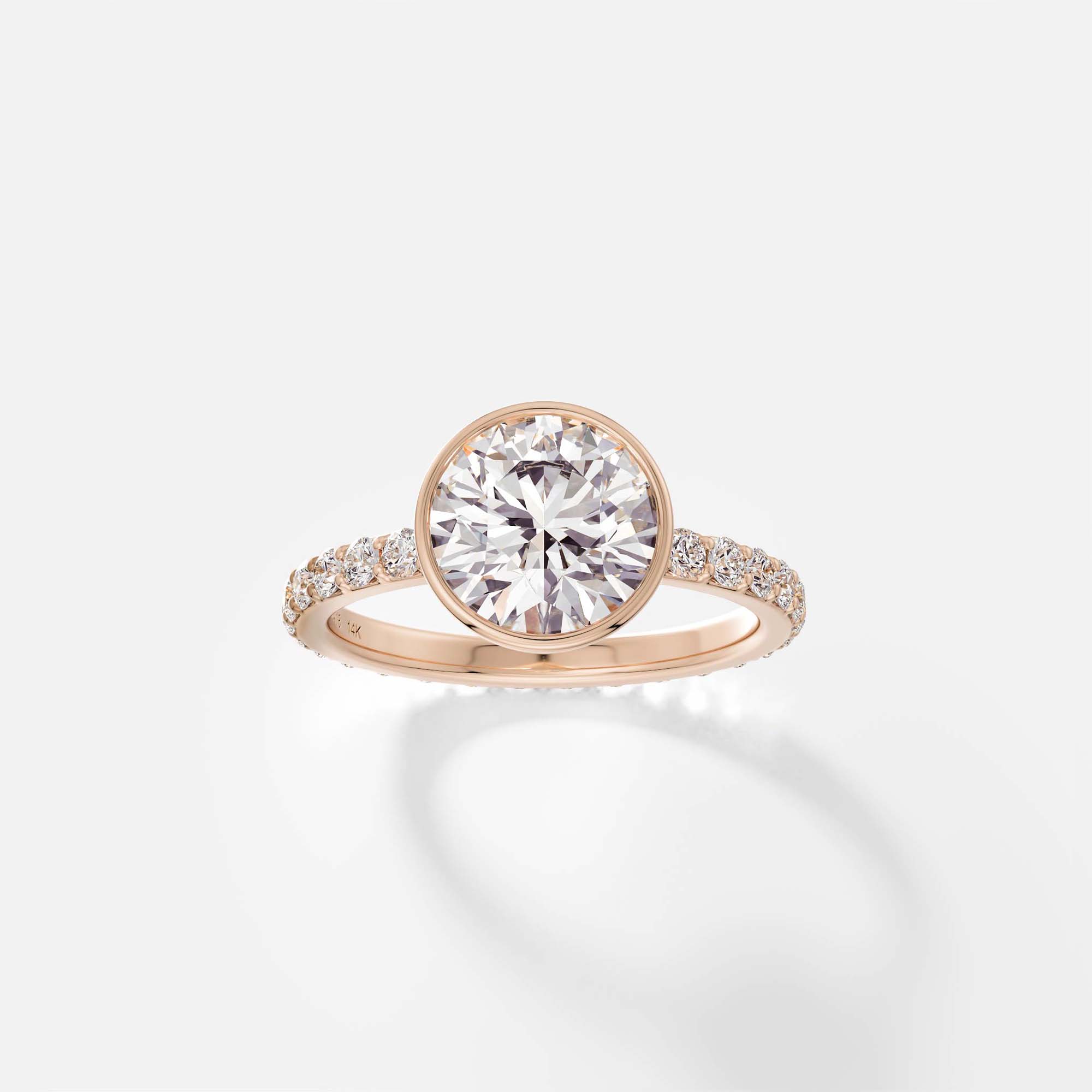 Nontraditional Bezel Pave Engagement Ring with Round 1.0ct 2.0ct 3.0ct lab-grown natural diamond 14k 18k SHW Fine Jewelry Manhattan NYC