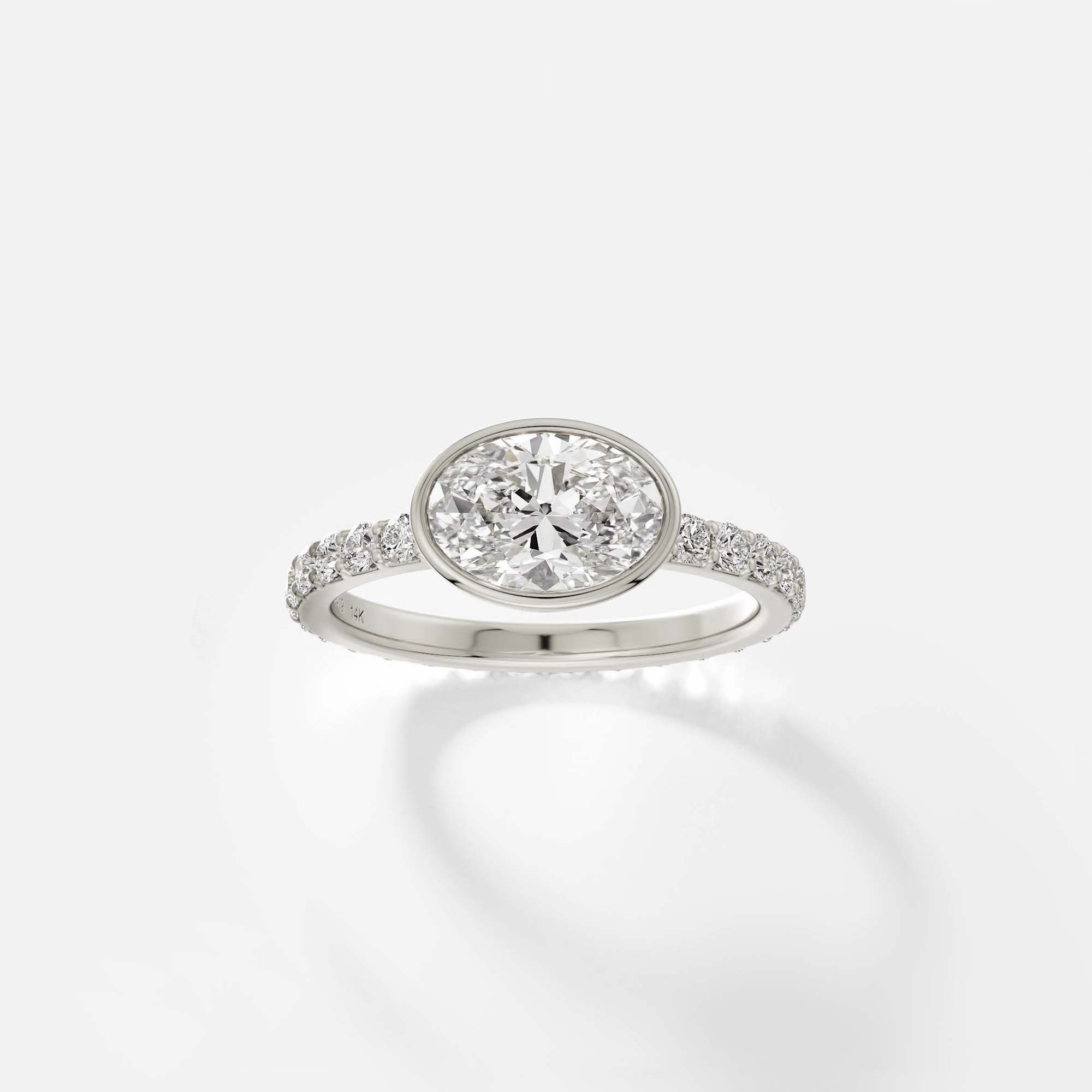 Bezel Infinity Band Engagement Ring with East West Oval 1 2 3 ct lab  diamond in 14k 18k gold platinum by SHW cool fine jewelry stores NYC