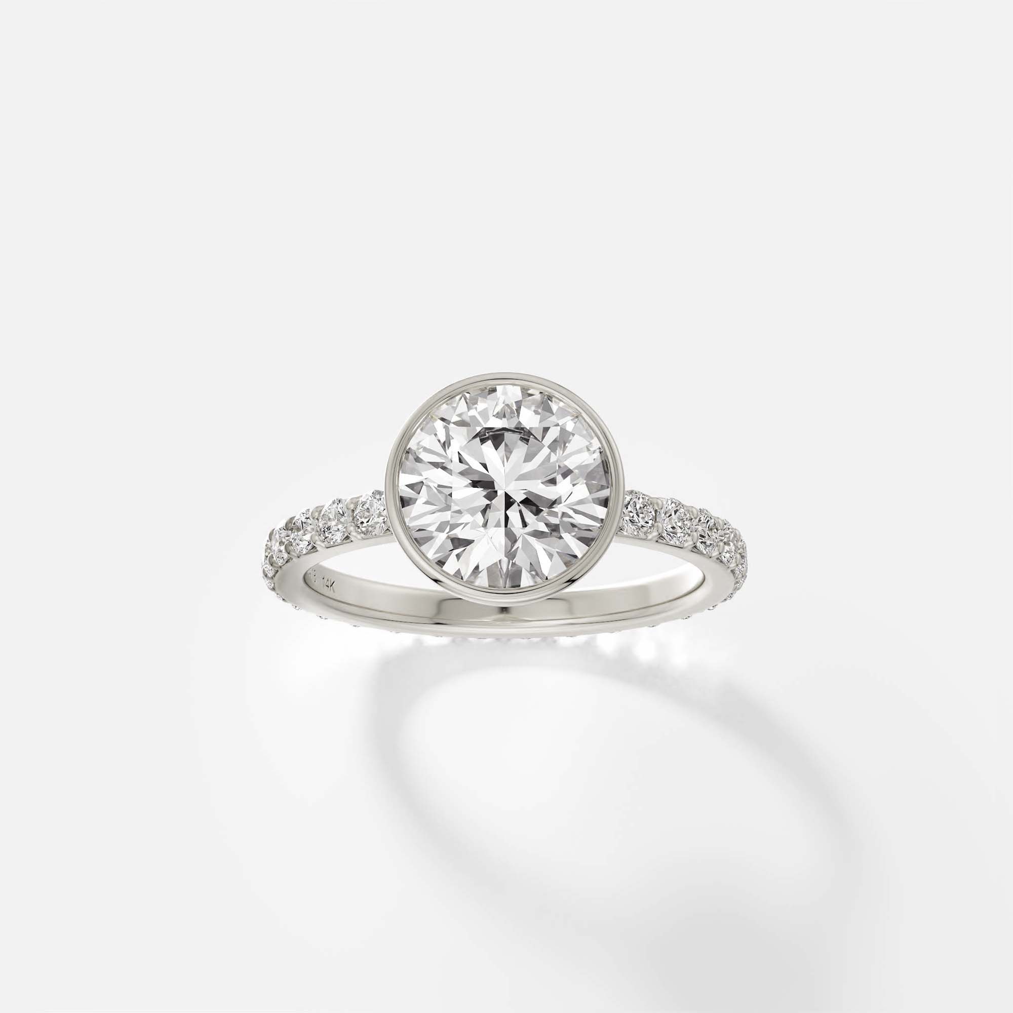 Bezel Setting Engagement Ring with Round 1 2 3 ct lab diamond in 14k 18k gold platinum by SHW cool fine jewelry stores downtown NYC nearby