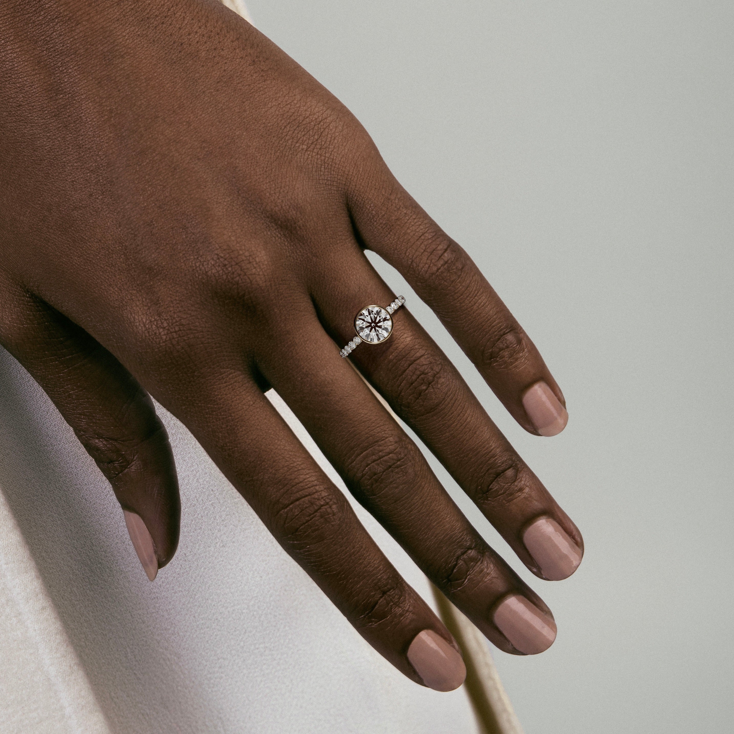 Cool Infinity Band Engagement Ring with Round Lab made Mined Diamond in 14k 18k gold by SHW famous fine jewelry stores NYC SoHo LES
