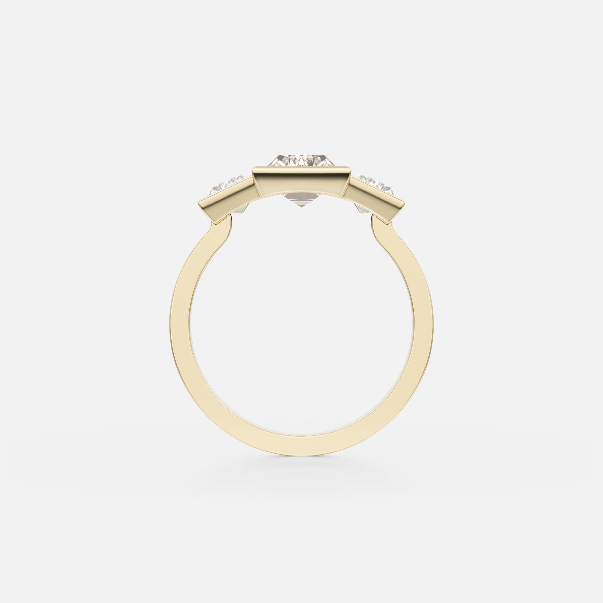 Three stone bezel frame stones on side Engagement Ring with Baguette cut lab grown mined diamond 14k 18k gold by SHW Best Jewelry Stores NYC