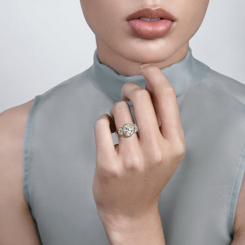 Modern Stacking Unique Three-stone Engagement Ring Elongated Cushion D VVS1 E VVS2 lab natural diamond 14k 18k by SHW best NYC jewelry stores