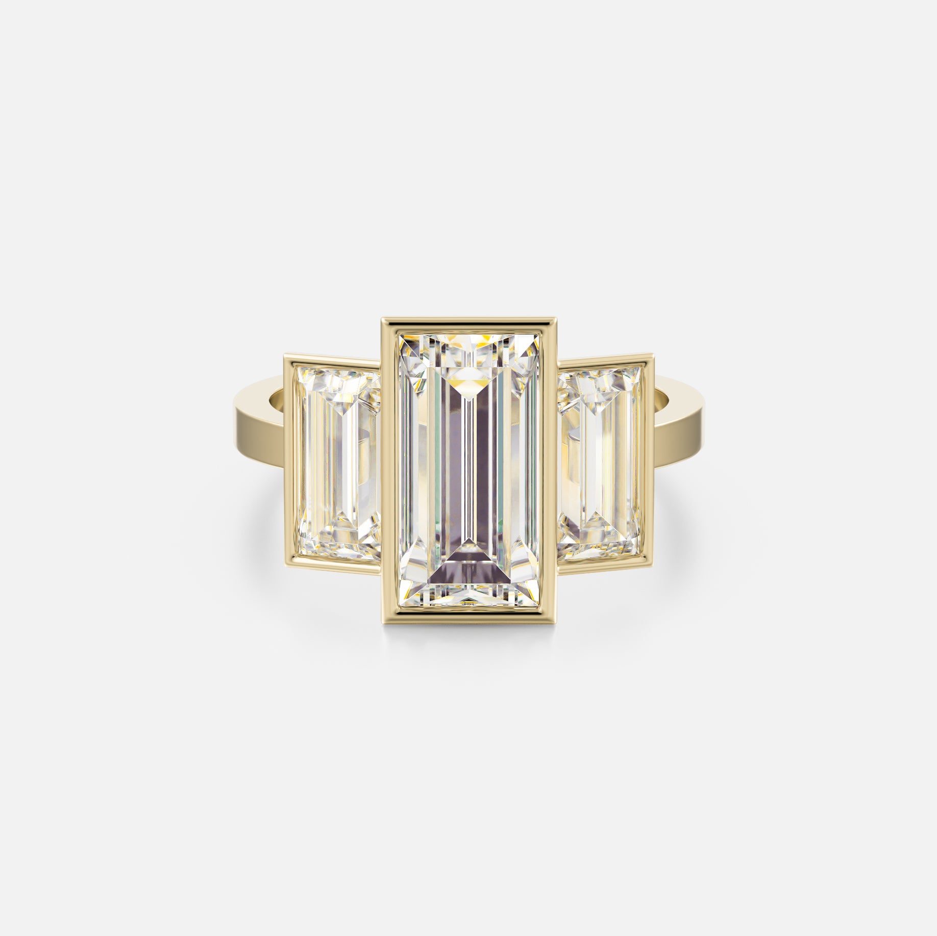 Three-stone modern Engagement Ring Setting with Baguette lab-grown natural Diamond 14k 18k gold or platinum by SHW Fine Jewelry NYC near me