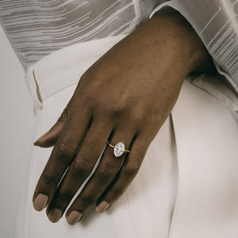 Veli Round Band with North South Oval Unique Engagement Ring Setting in recycled, sustainably sourced 14k Gold or platinum handcrafted by SHW Fine Jewelry New York City