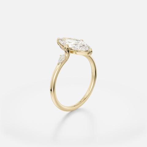 Pear stones on side Prong set Engagement Ring with Marquise Lab made Natural diamond 14k 18k yellow white rose gold SHW Jewelry Stores NYC 
