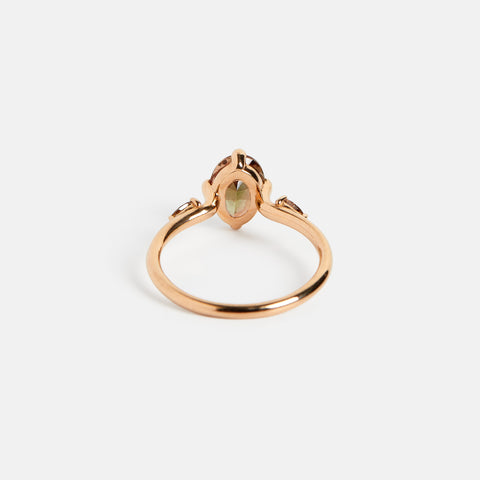 Unique three stone cluster engagement ring with reddish brown earth colored stone in 18 karat rose gold by SHW fine jewelry NYC near me