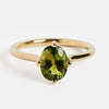 Unique engagement ring setting with 1.5ct north south oval earth tone gemstone green tourmaline in 14k gold by SHW fine jewelry NYC nearby