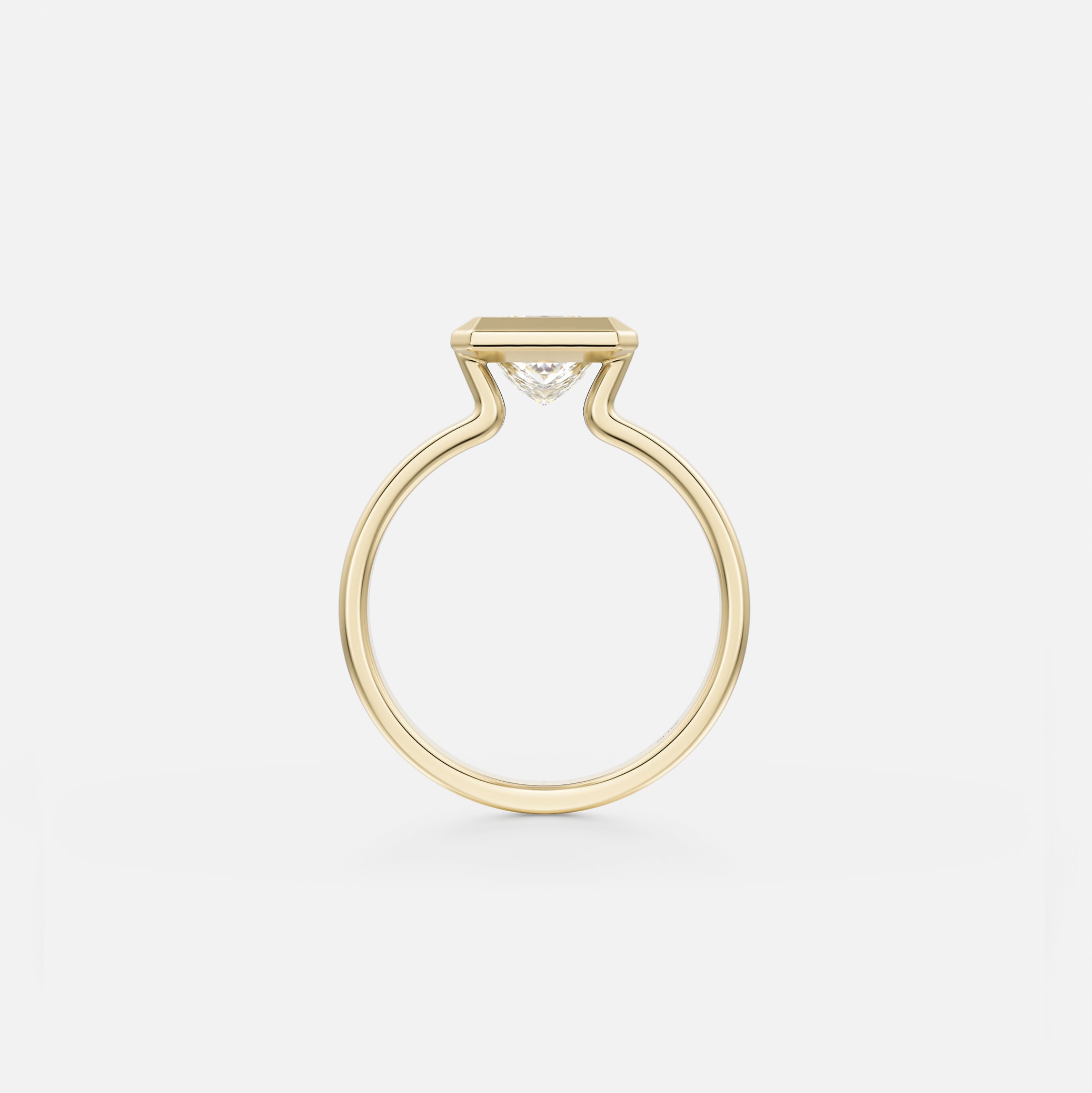 Vilke Flat Band with Princess Contemporary Engagement Ring Sculptural Bezel Setting in sustainable recycled 14k Gold or platinum by SHW Fine Jewelry New York City
