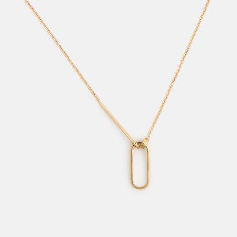 Designer necklace with dainty chain and simple modular pendant in solid 14k gold by SHW cool fine jewelry stores Soho East Village NYC