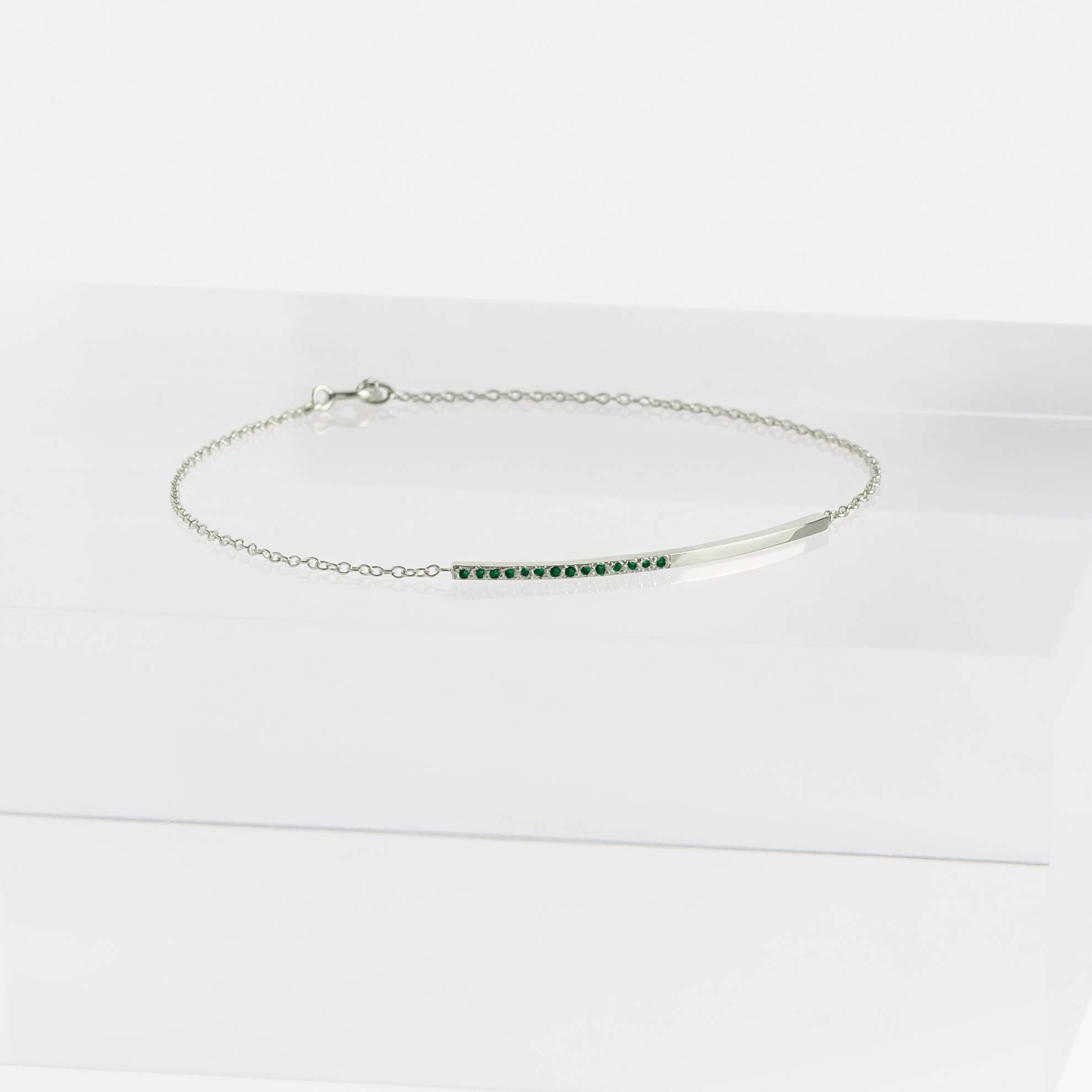Iva Simple Bracelet in 14k White Gold set with Emeralds By SHW Fine Jewelry NYC